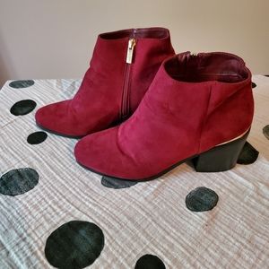 Faux Suede Burgundy and Gold Booties